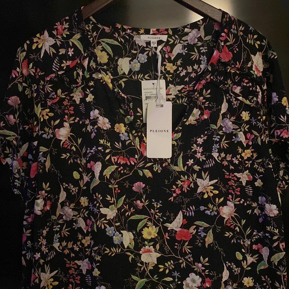 Pleione black vibrant floral blouse